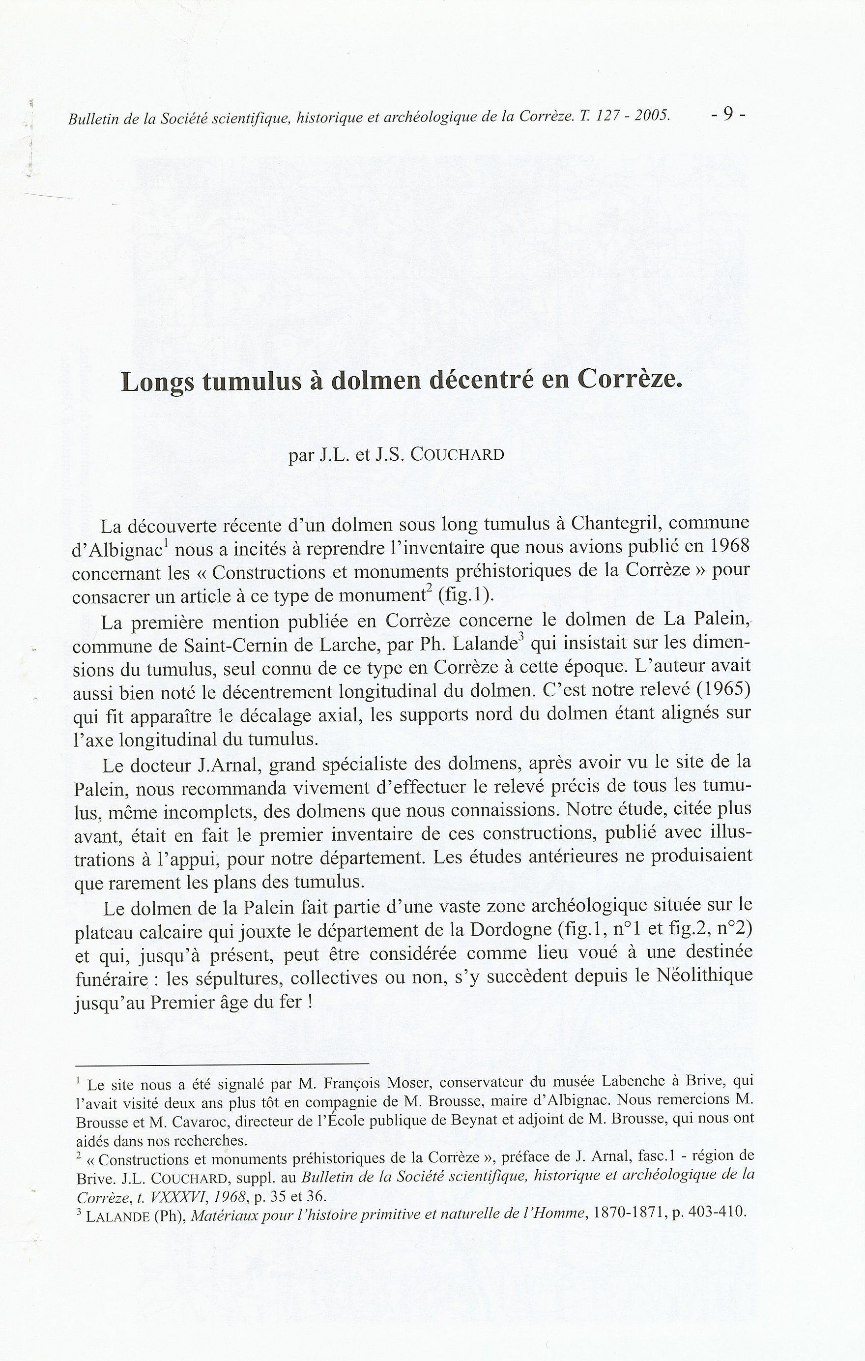 Extraits du bulletin de 2005 de la Société scientifique, historique et archéologique de la Corrèze